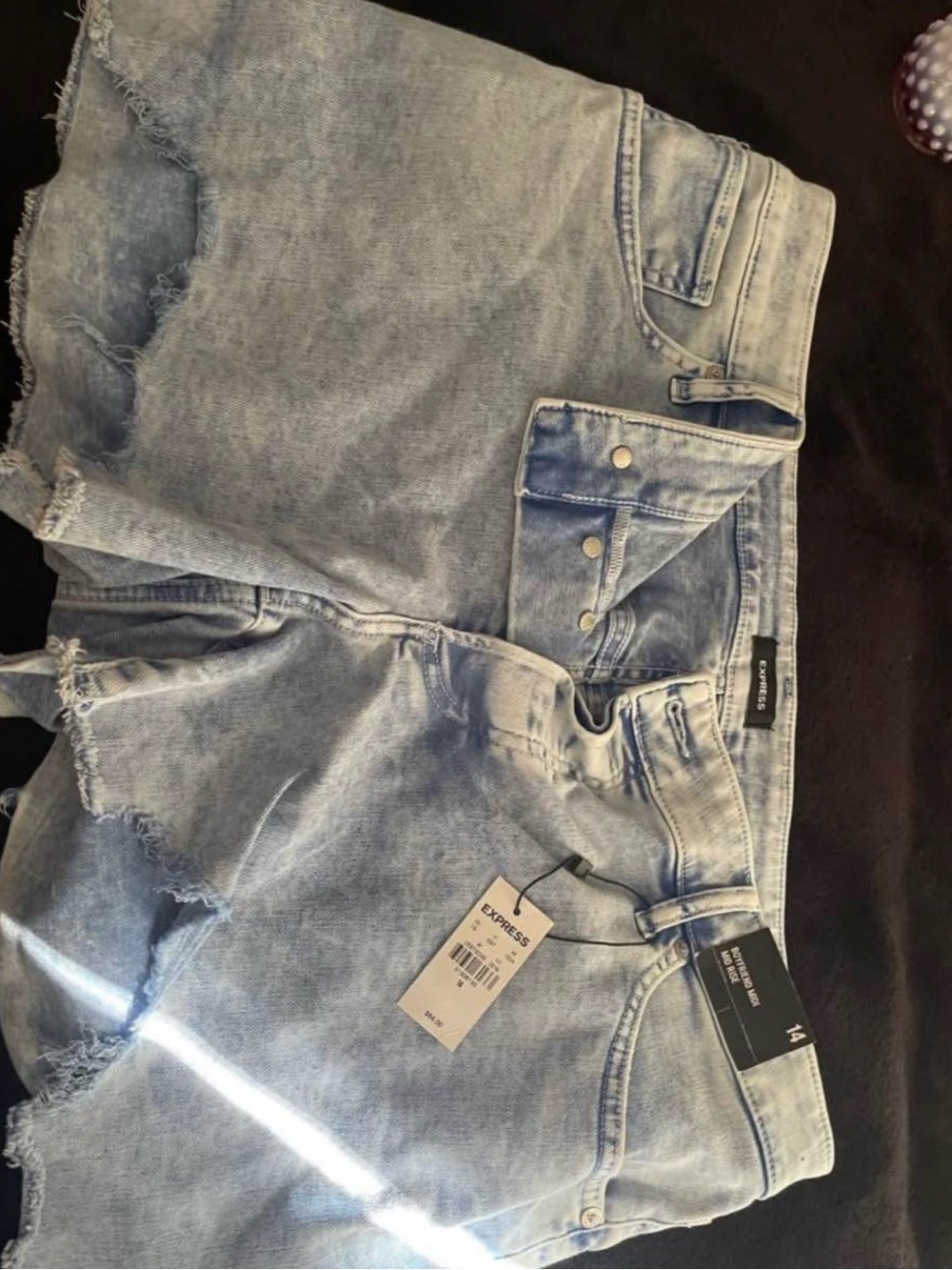 2 PAIR express Women's Light Wash Denim Shorts - Light Blue and white x2 pairs